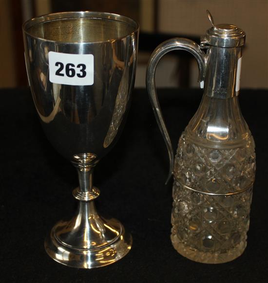 Silver goblet and silver mounted cruet bottle